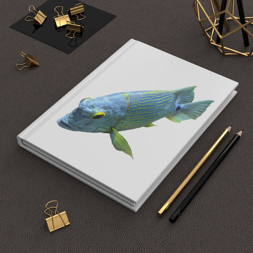 Light Blue Fish Hardcover Journal with matte finish, featuring customizable covers and lined pages.