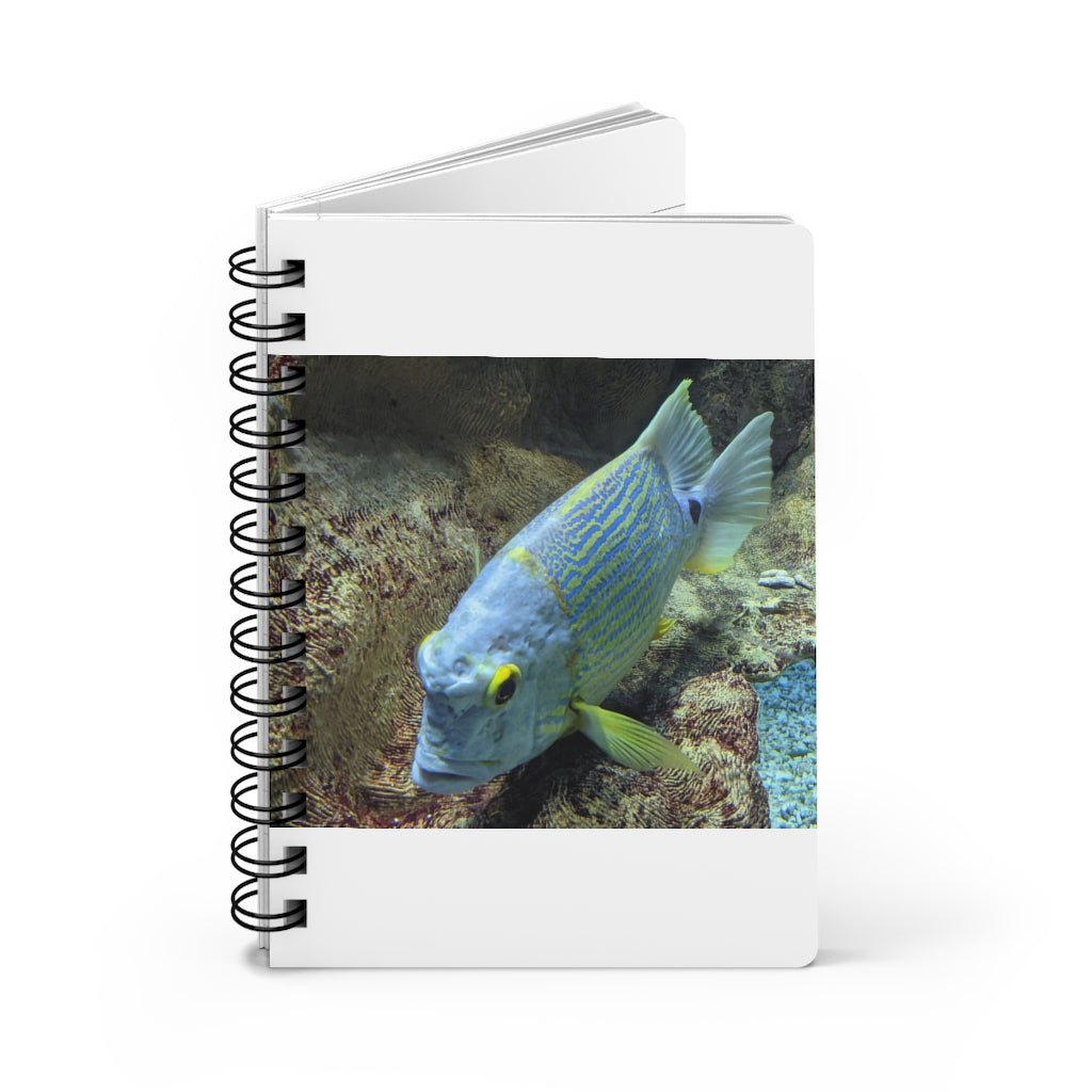 Light Blue Fish Spiral Bound Journal with glossy cover and lined pages, featuring a vibrant fish design.