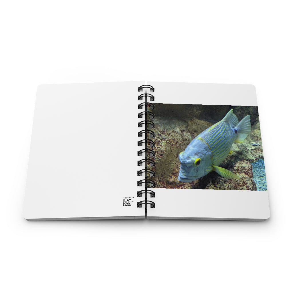 Light Blue Fish Spiral Bound Journal with glossy cover and lined pages, featuring a vibrant fish design.