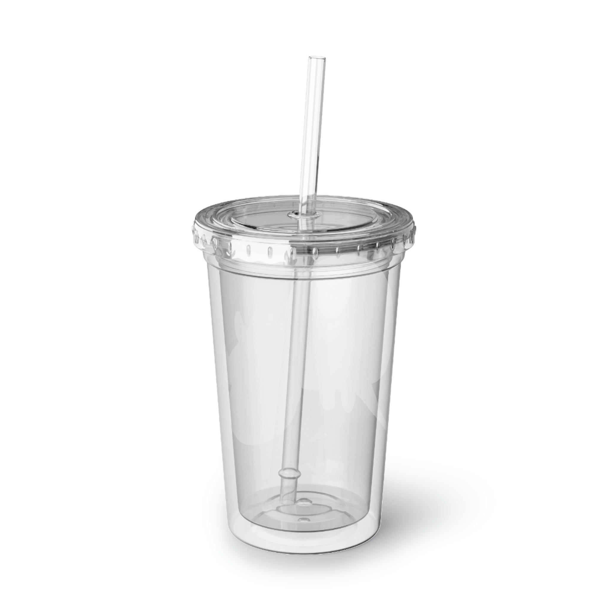 Light Blue Triceratops Dinosaur Suave Acrylic Cup with straw and lid, showcasing vibrant dinosaur design.