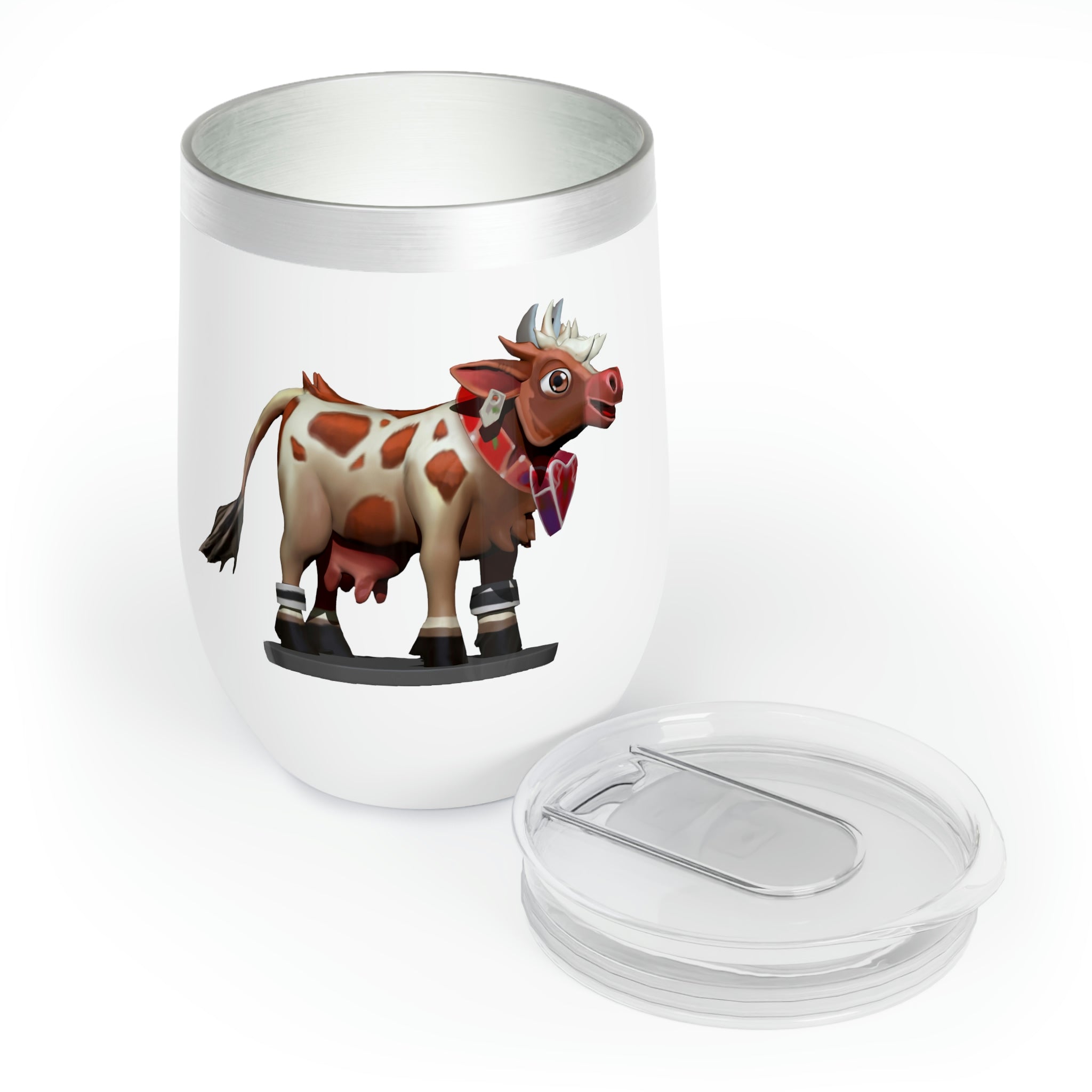 Light Brown Cow Chill Wine Tumbler with double-insulated walls and a stylish design, perfect for wine lovers.