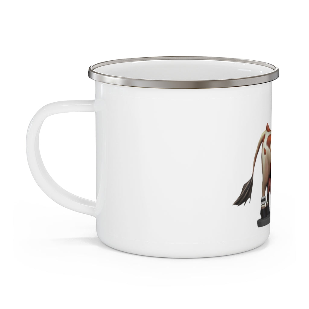 Light Brown Cow Enamel Camping Mug with a stylish design, perfect for outdoor adventures and personalized printing.