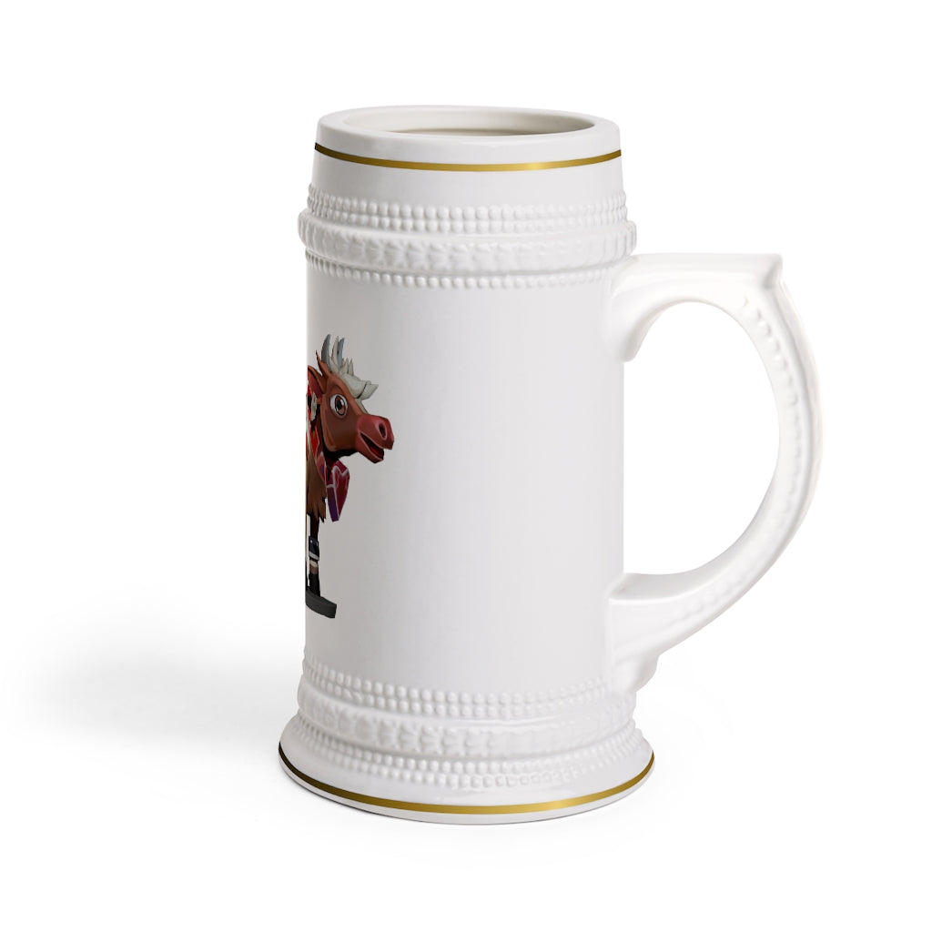 Light Brown Cow Stein Mug made of durable white ceramic with ribbed outlines, perfect for custom designs.