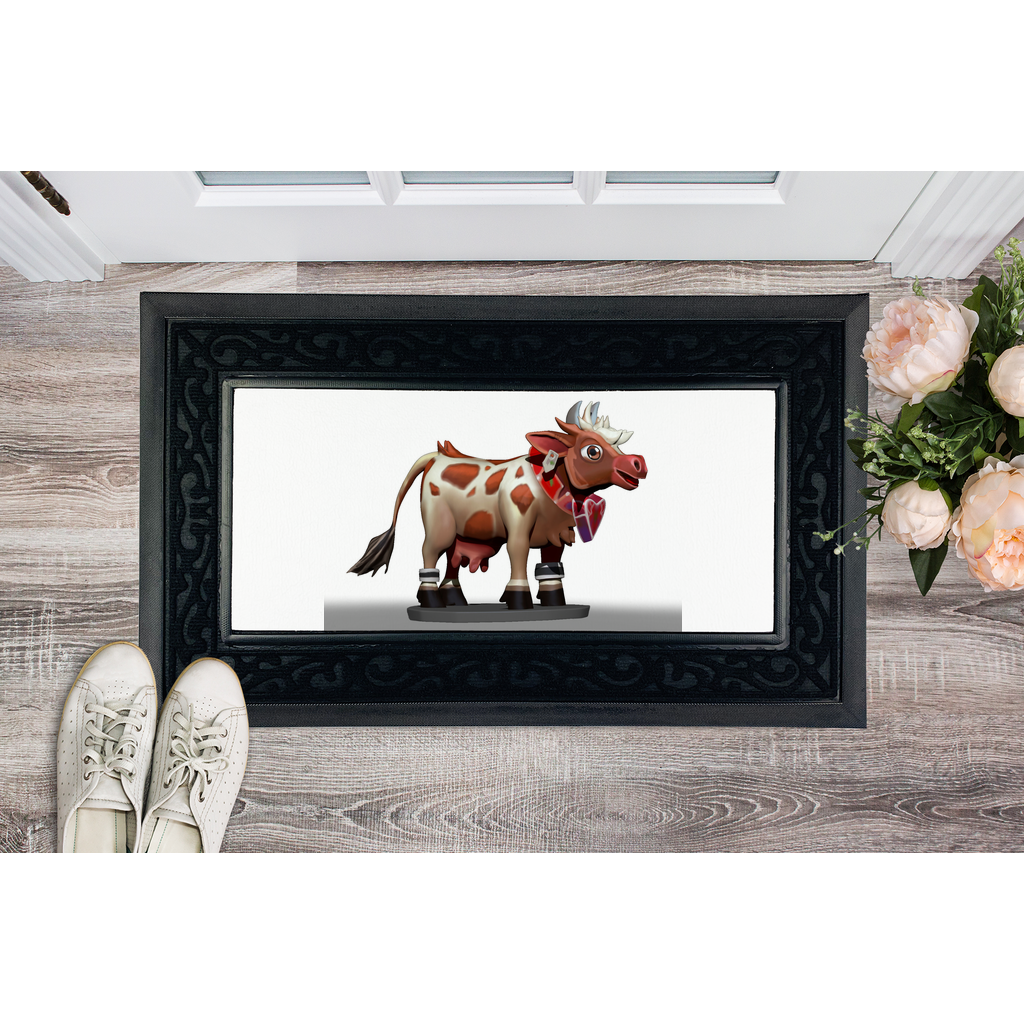 Light Brown Cow Sublimation Heavy Duty Door Mat with a classy fabric brush border and non-slip rubber base, perfect for home entrances.