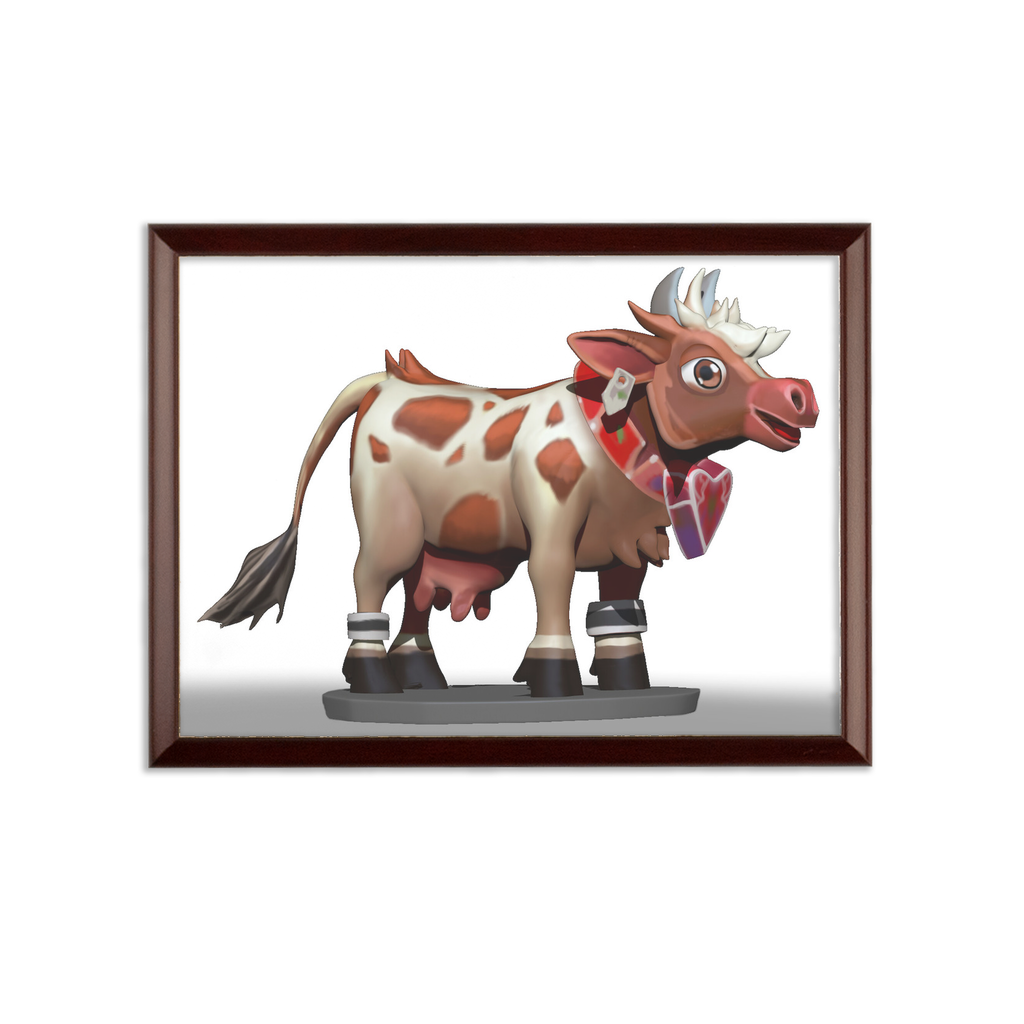 Light Brown Cow Sublimation Wall Plaque with ogee shaped edge and white printable surface, ideal for custom certificates.