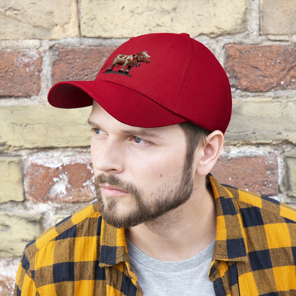 Light Brown Cow Unisex Twill Hat featuring a classic 6-panel design and adjustable Velcro closure, perfect for outdoor activities.