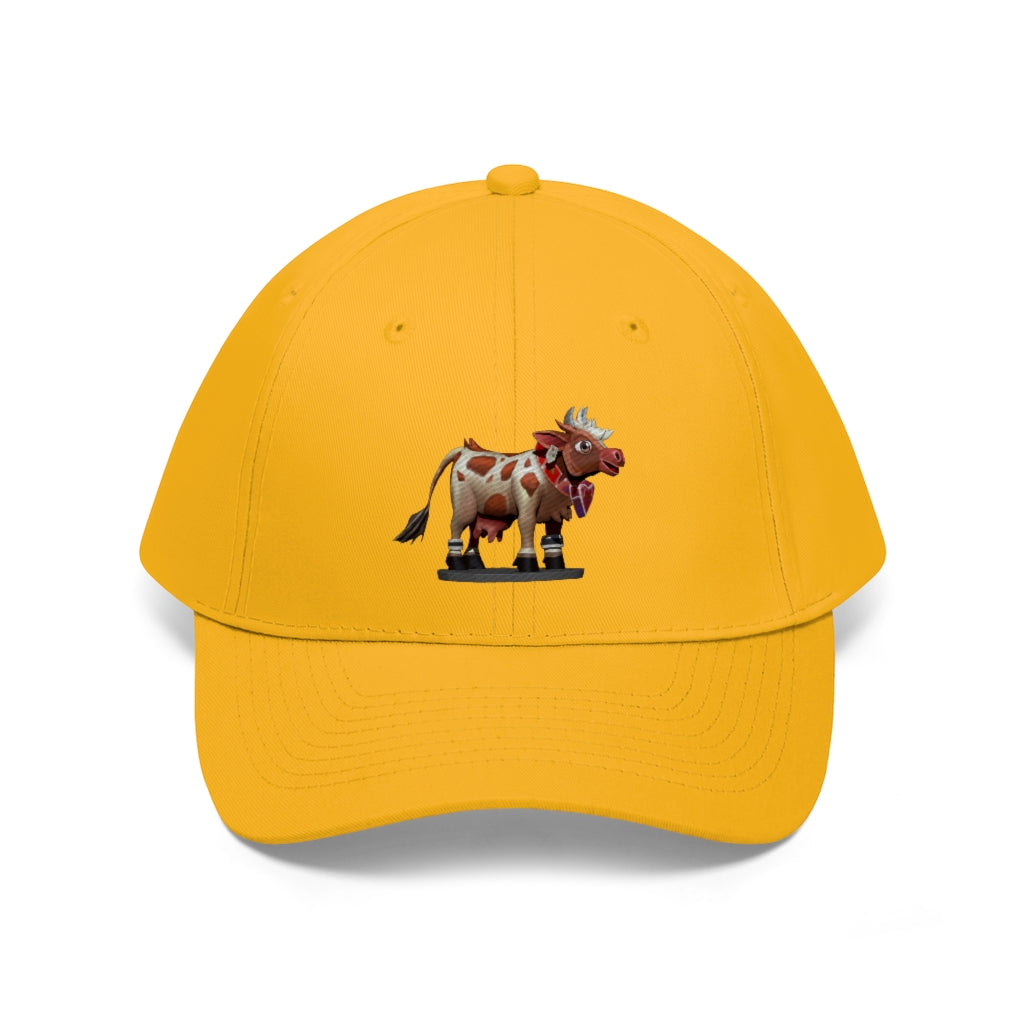 Light Brown Cow Unisex Twill Hat featuring a classic 6-panel design and adjustable Velcro closure, perfect for outdoor activities.