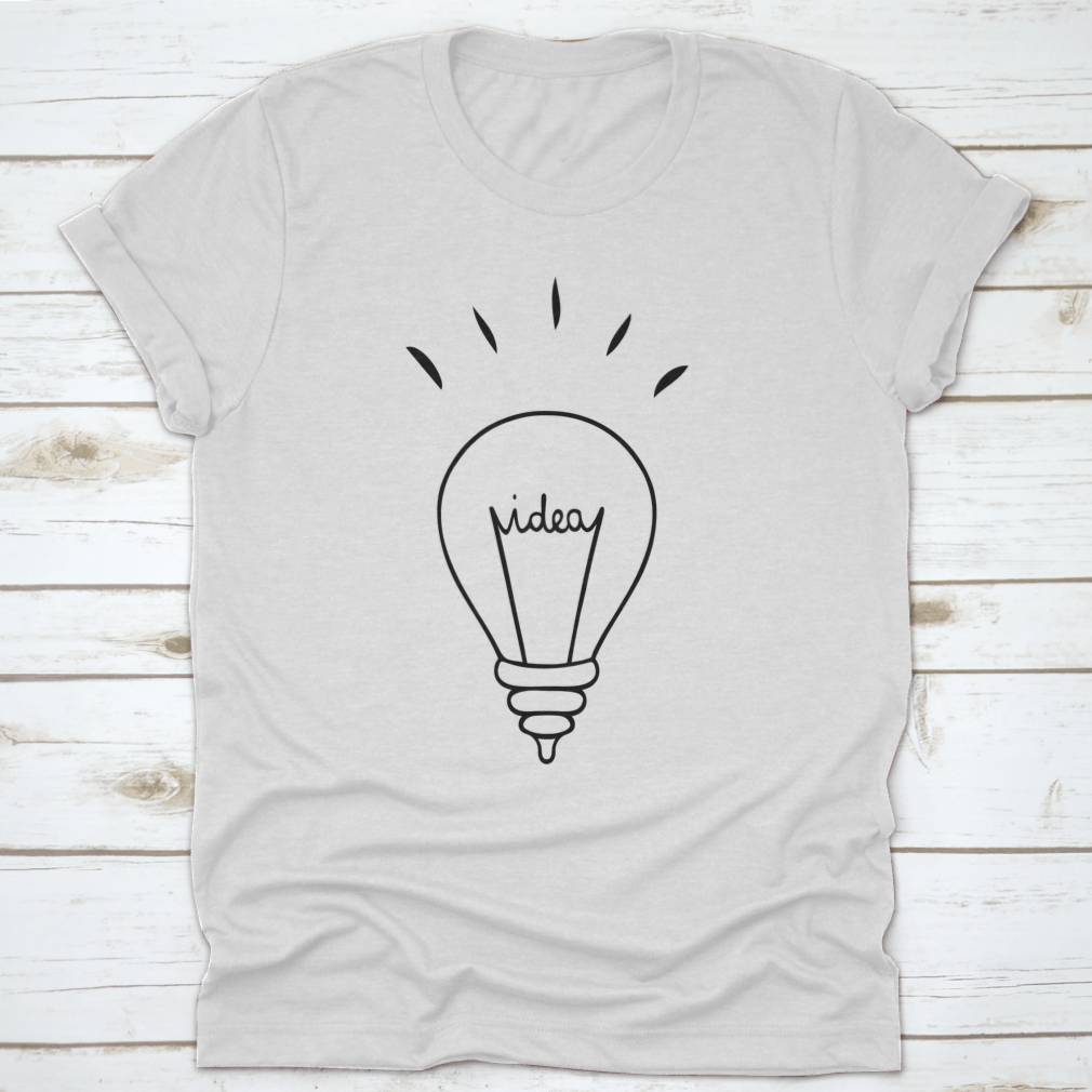 Light Bulb and Ideas Design T-Shirt displayed on a mannequin, showcasing its classic fit and vibrant design.