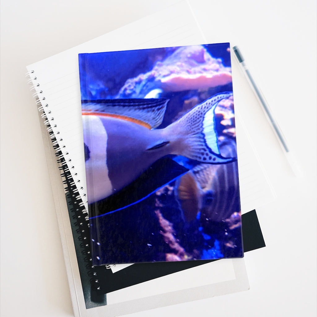 Light White Fish Journal with ruled line pages and vibrant wraparound print, showcasing its durable hardcover design.