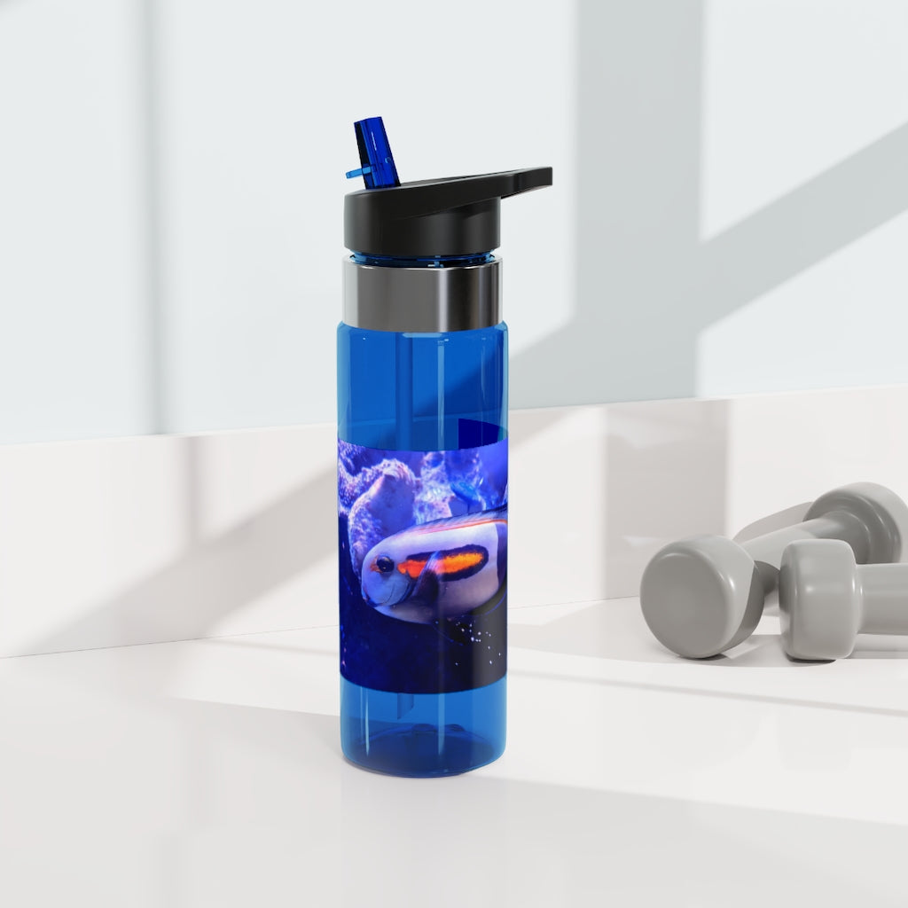 Light White Fish Kensington Tritan™ Sport Bottle, 20oz, featuring a screw-on lid, straw, and carabiner hook for easy attachment.