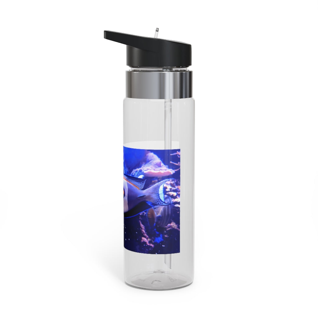 Light White Fish Kensington Tritan™ Sport Bottle, 20oz, featuring a screw-on lid, straw, and carabiner hook for easy attachment.