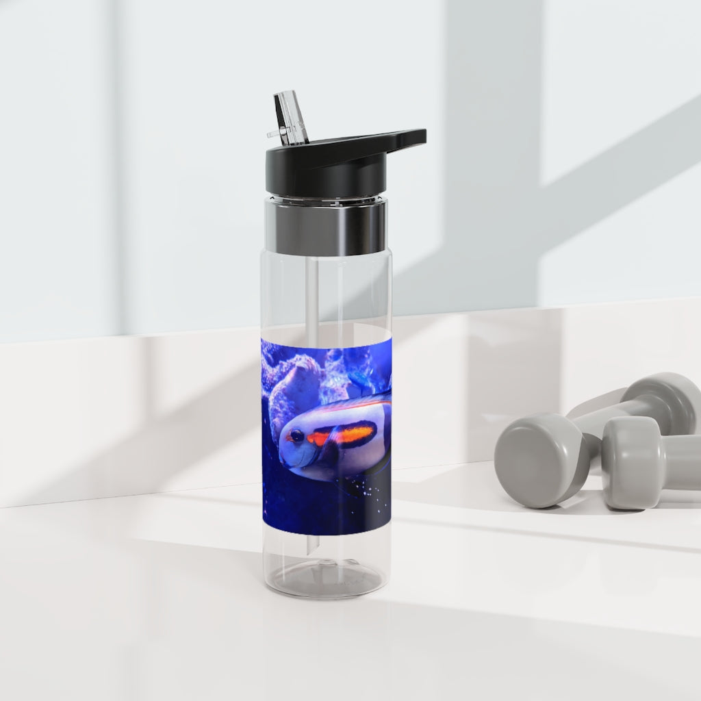 Light White Fish Kensington Tritan™ Sport Bottle, 20oz, featuring a screw-on lid, straw, and carabiner hook for easy attachment.