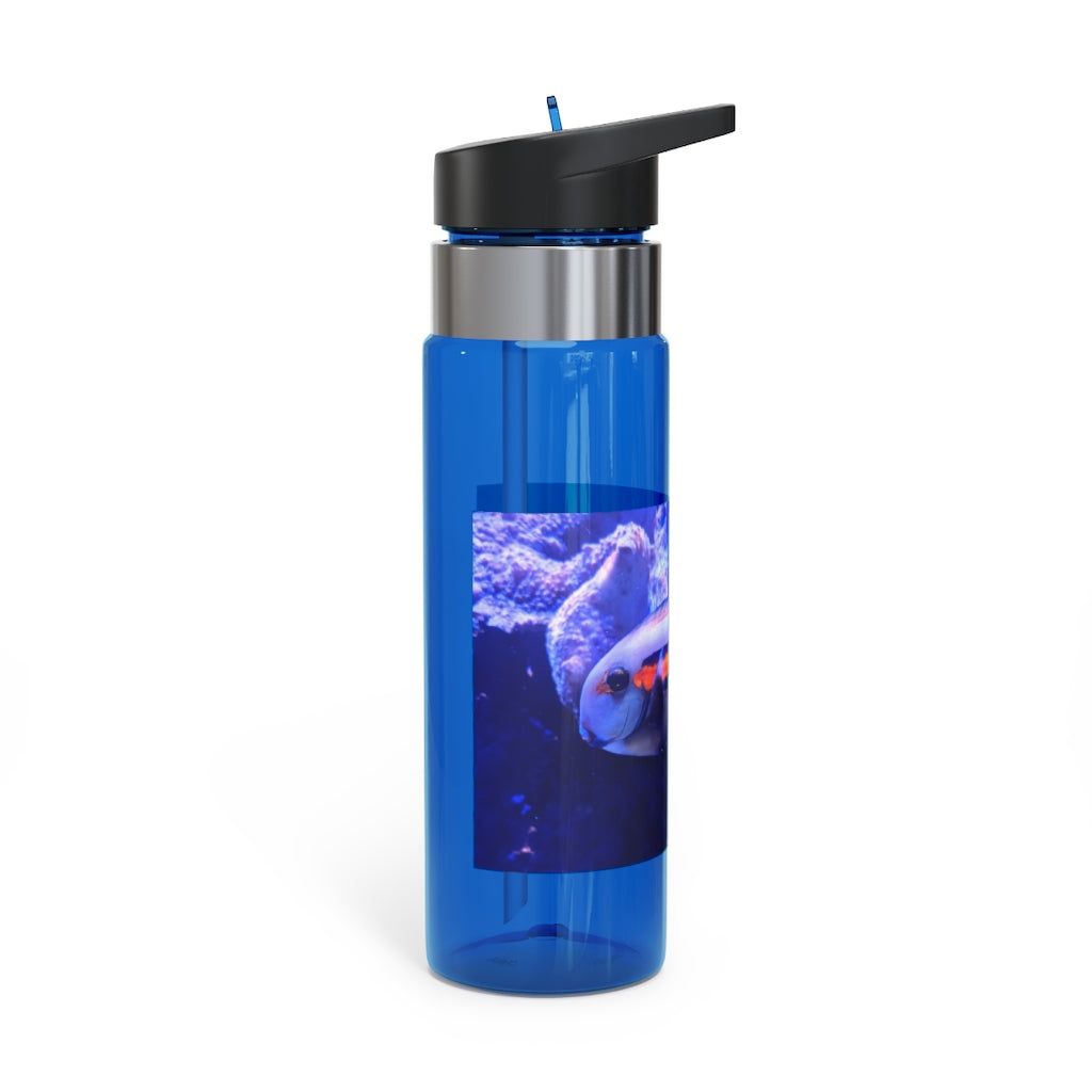 Light White Fish Kensington Tritan™ Sport Bottle, 20oz, featuring a screw-on lid, straw, and carabiner hook for easy attachment.
