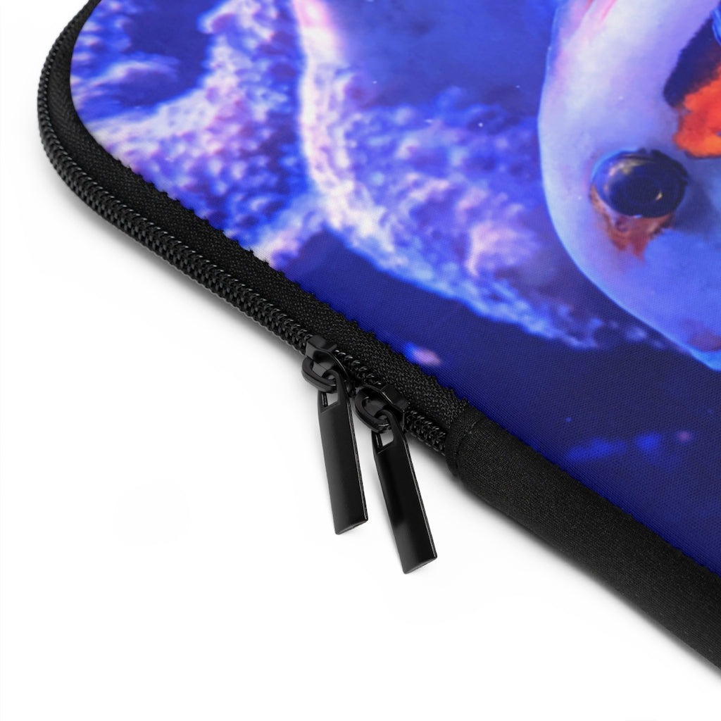Light White Fish Laptop Sleeve with customizable front and black polyester back, showcasing a stylish design for laptop protection.