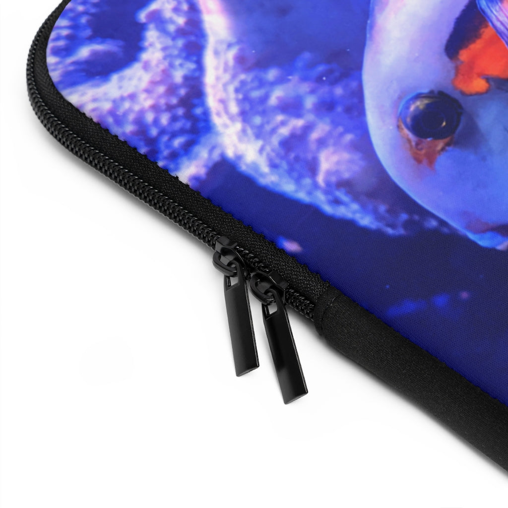Light White Fish Laptop Sleeve with customizable front and black polyester back, showcasing a stylish design for laptop protection.
