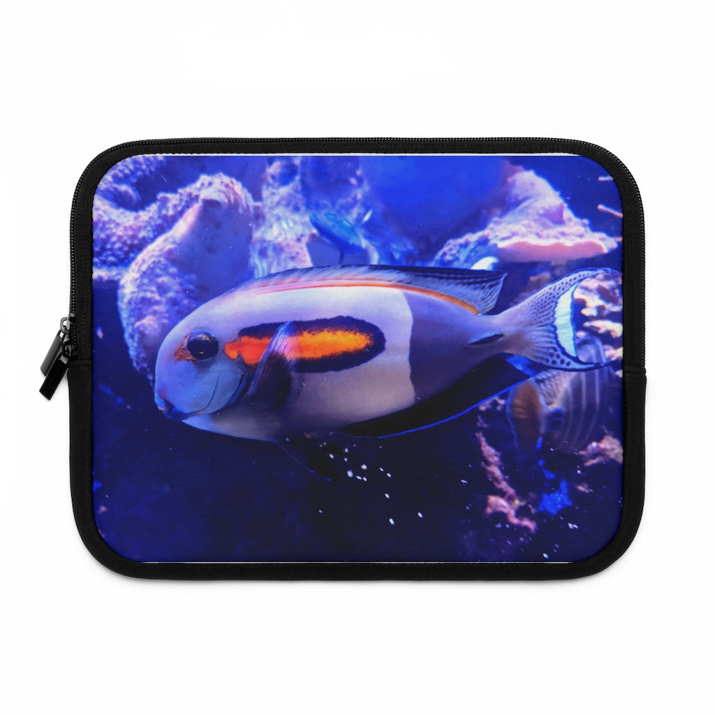 Light White Fish Laptop Sleeve with customizable front and black polyester back, showcasing a stylish design for laptop protection.