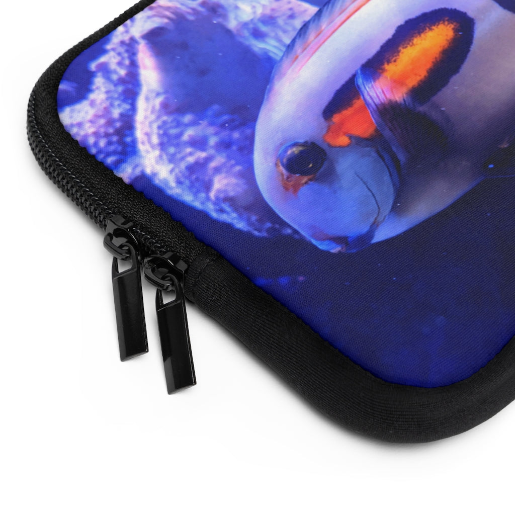 Light White Fish Laptop Sleeve with customizable front and black polyester back, showcasing a stylish design for laptop protection.