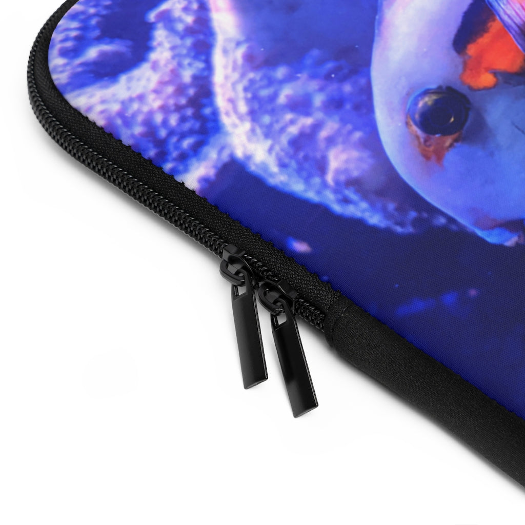 Light White Fish Laptop Sleeve with customizable front and black polyester back, showcasing a stylish design for laptop protection.