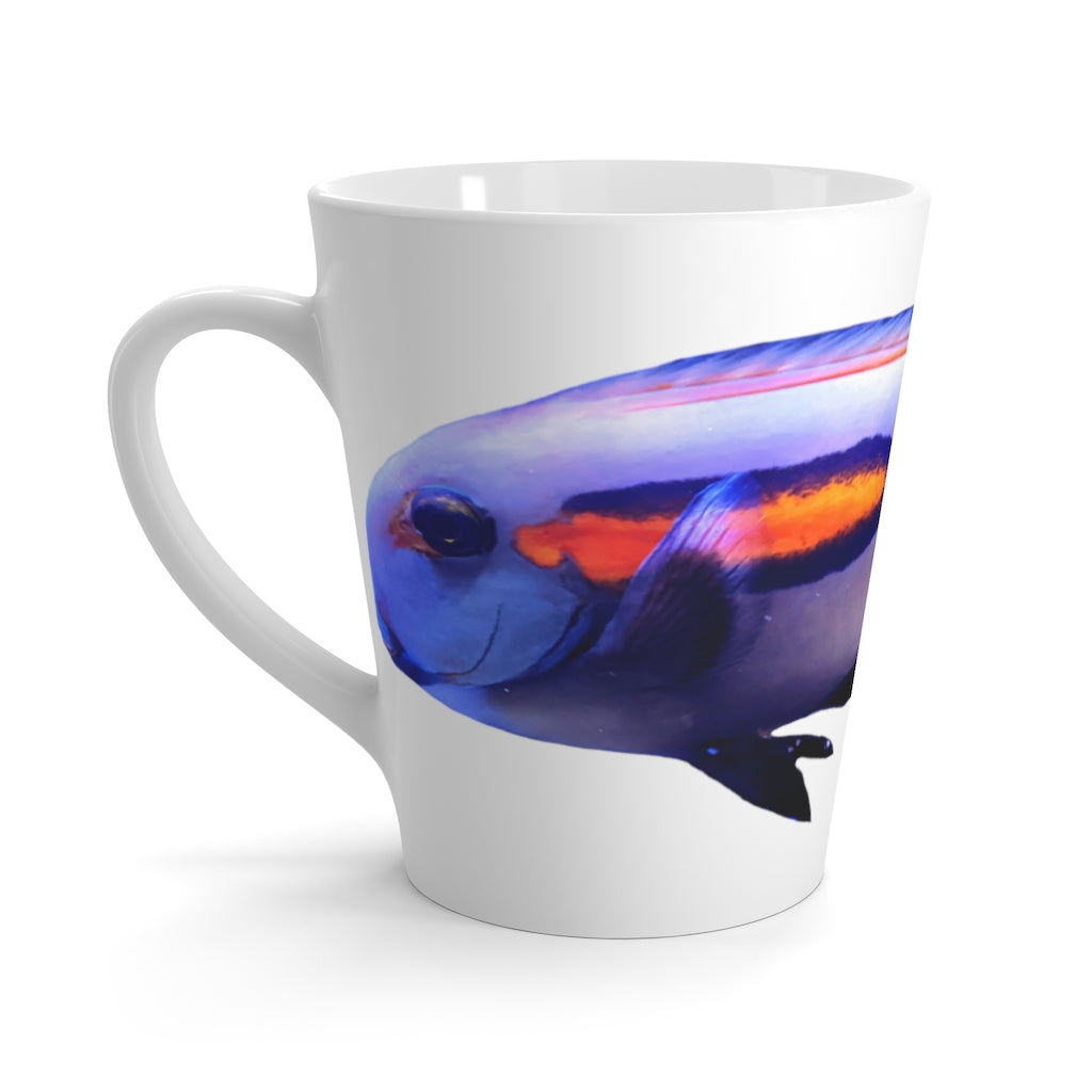 Light White Fish Latte Mug with rounded corners and C-handle, perfect for coffee lovers.