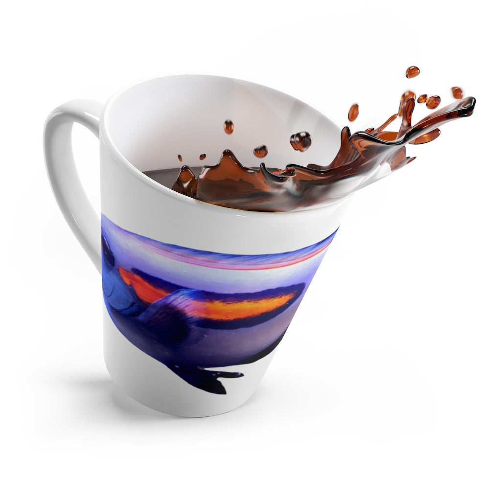 Light White Fish Latte Mug with rounded corners and C-handle, perfect for coffee lovers.