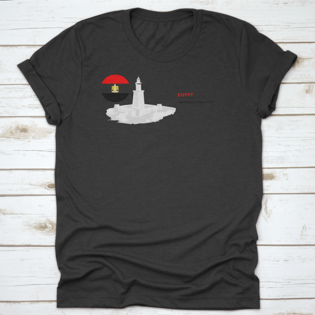 Flat cartoon style illustration of the Lighthouse of Alexandria in Egypt, showcasing its iconic structure and historical significance.