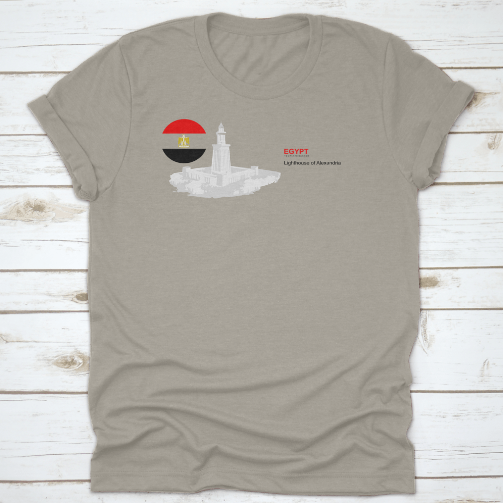 Flat cartoon style illustration of the Lighthouse of Alexandria in Egypt, showcasing its iconic structure and historical significance.