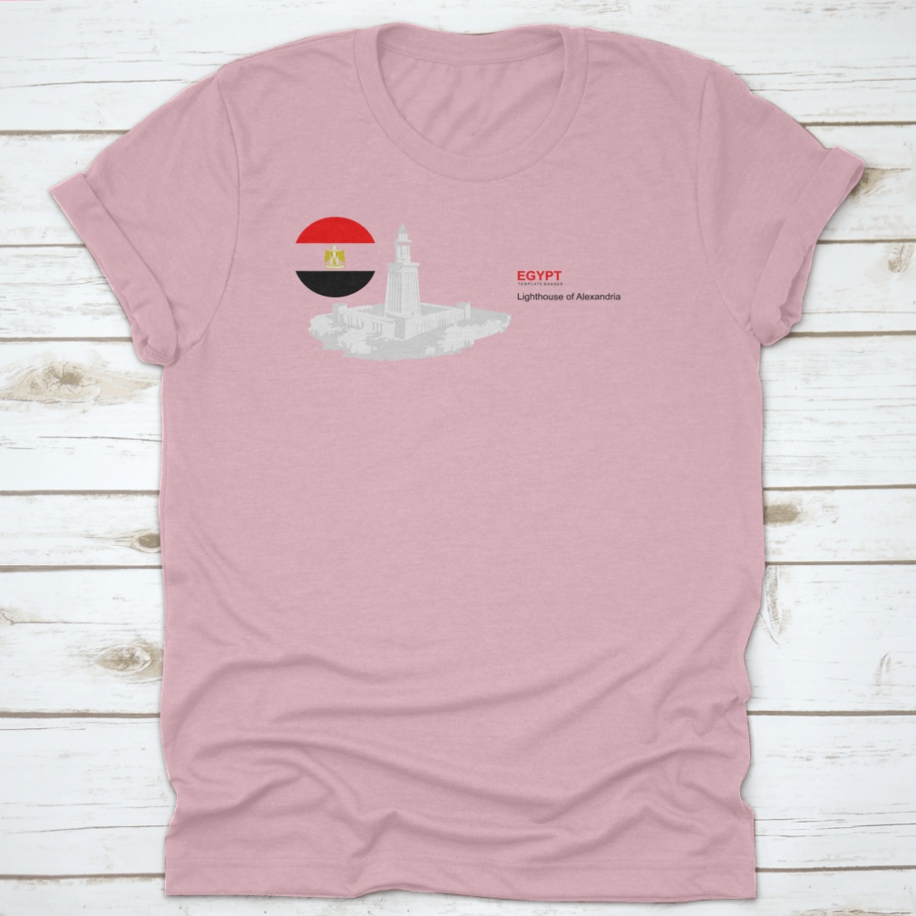 Flat cartoon style illustration of the Lighthouse of Alexandria in Egypt, showcasing its iconic structure and historical significance.