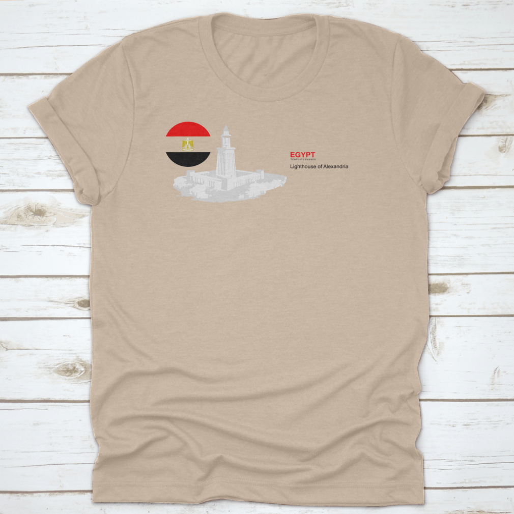 Flat cartoon style illustration of the Lighthouse of Alexandria in Egypt, showcasing its iconic structure and historical significance.