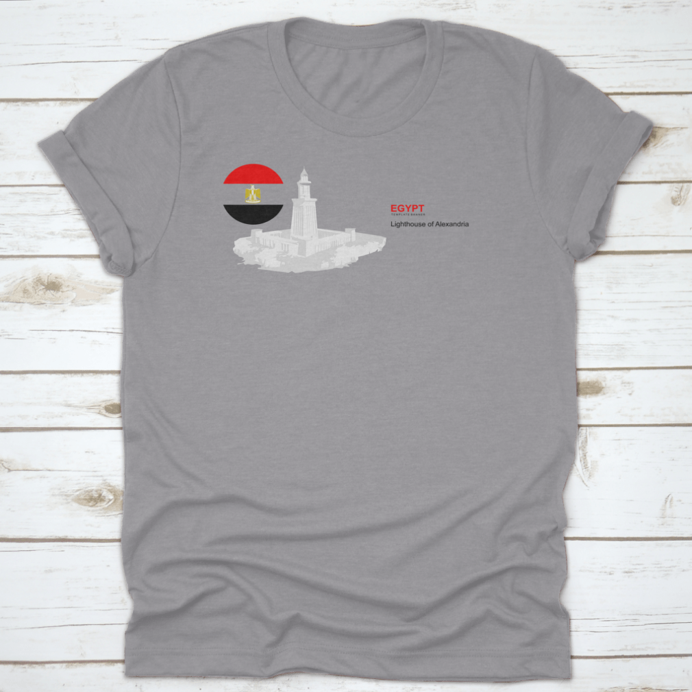 Flat cartoon style illustration of the Lighthouse of Alexandria in Egypt, showcasing its iconic structure and historical significance.