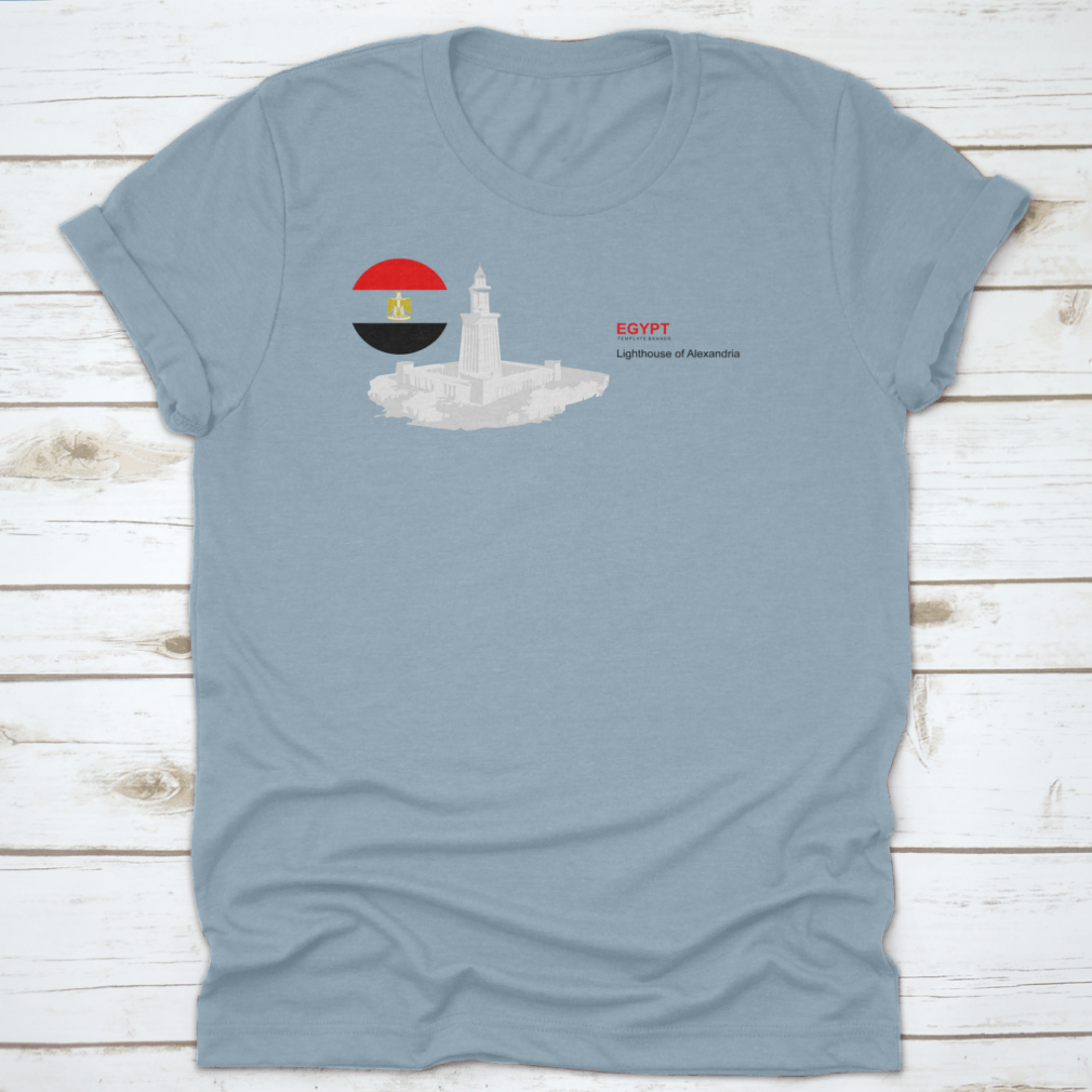 Flat cartoon style illustration of the Lighthouse of Alexandria in Egypt, showcasing its iconic structure and historical significance.