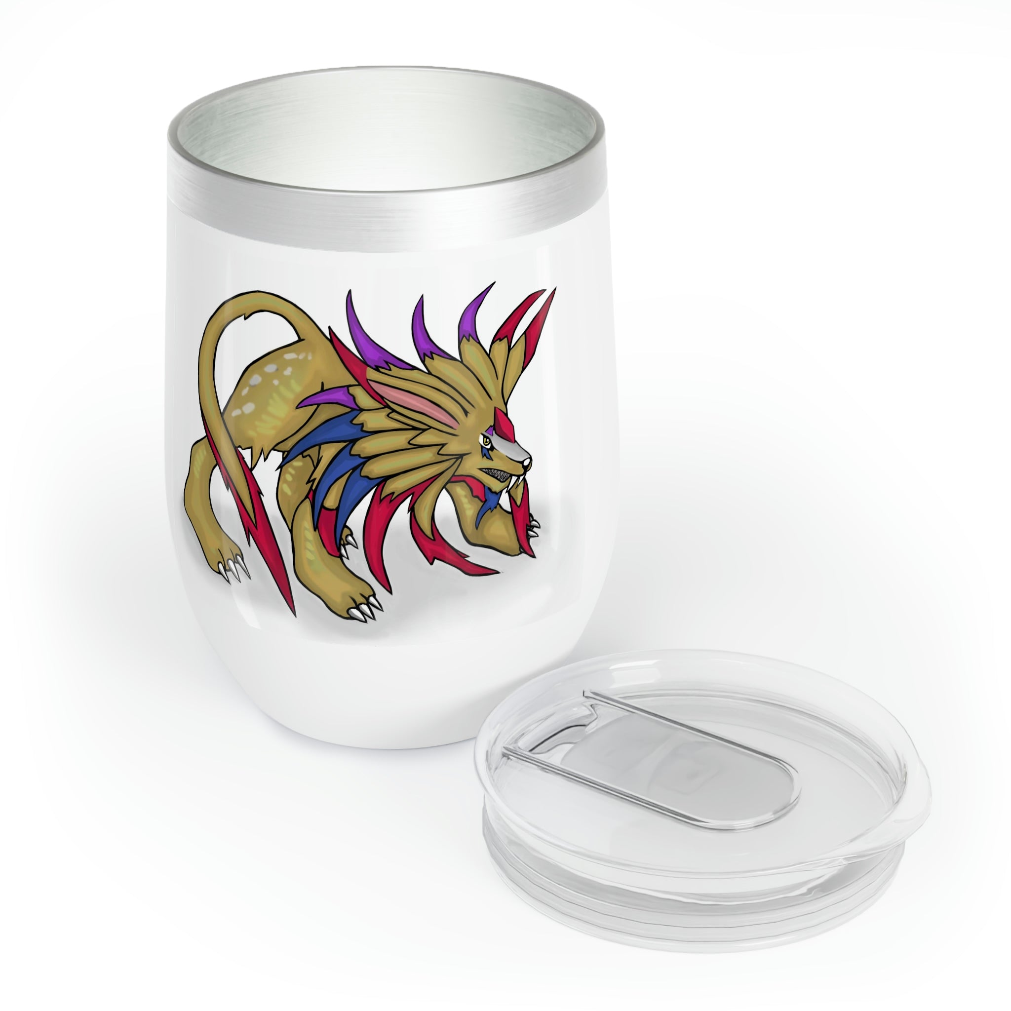 Lilions Chill Wine Tumbler in stainless steel with customizable design, perfect for keeping drinks hot or cold.