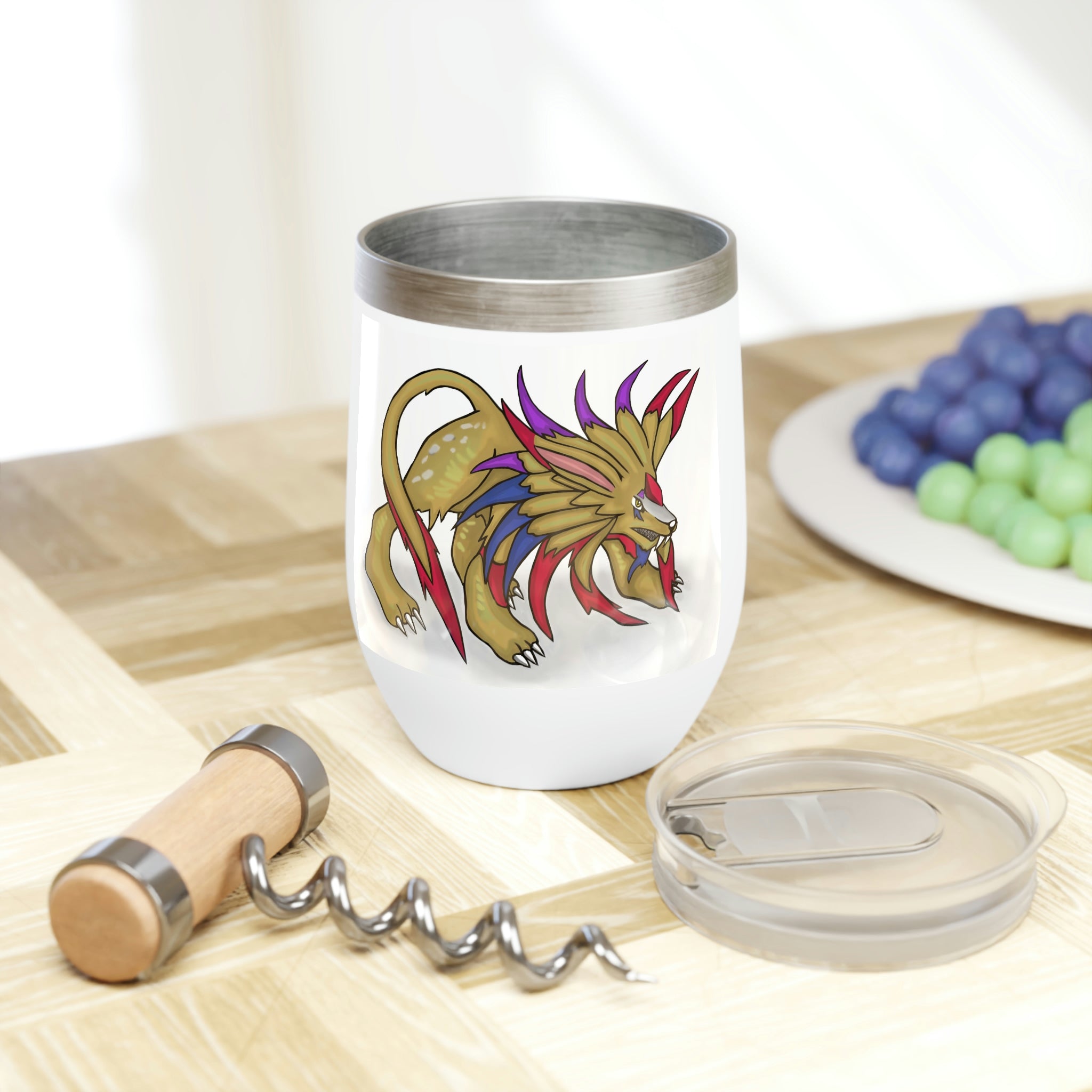 Lilions Chill Wine Tumbler in stainless steel with customizable design, perfect for keeping drinks hot or cold.