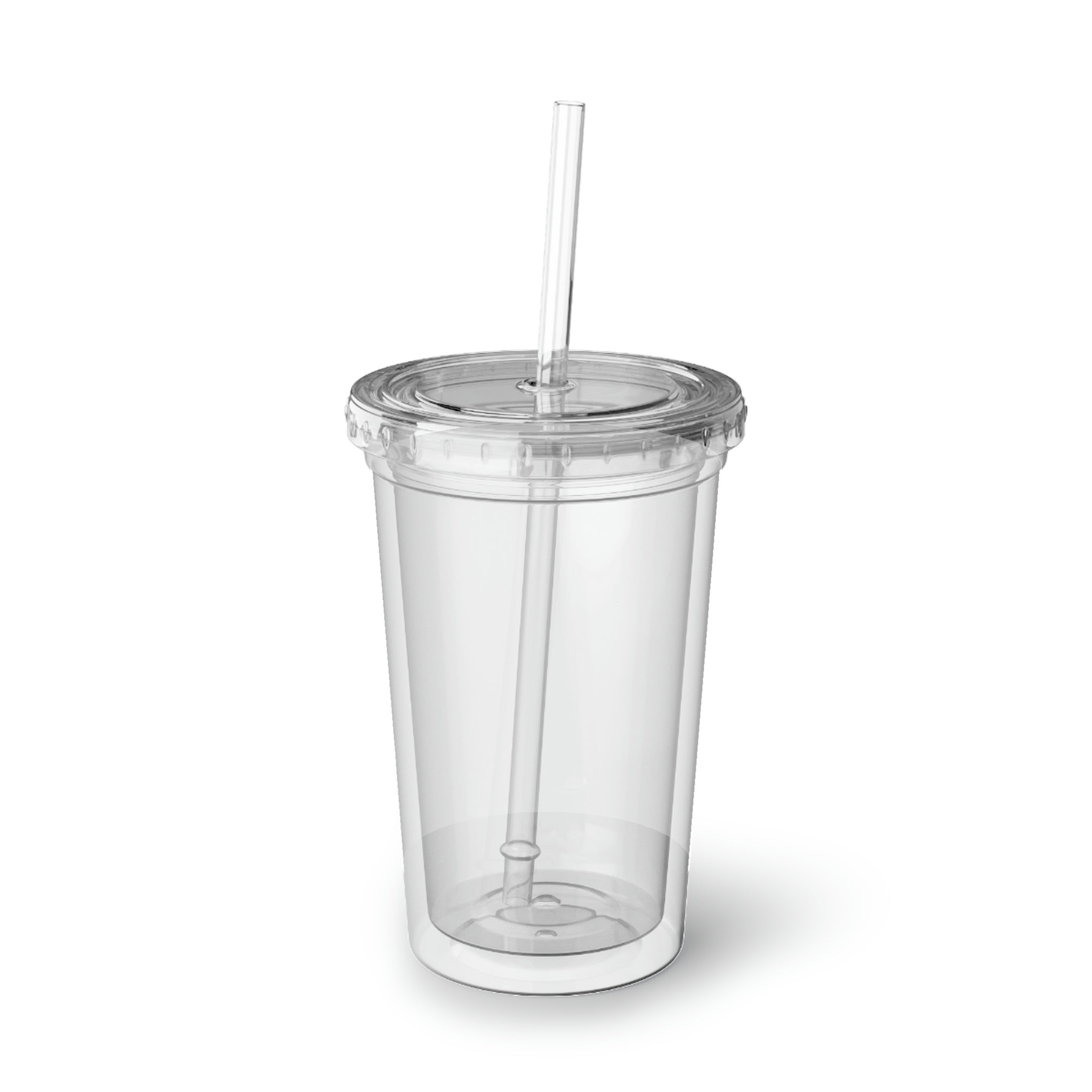 Lilions Suave Acrylic Cup with double-wall insulation, featuring vibrant customizable artwork and a plastic lid with a straw.