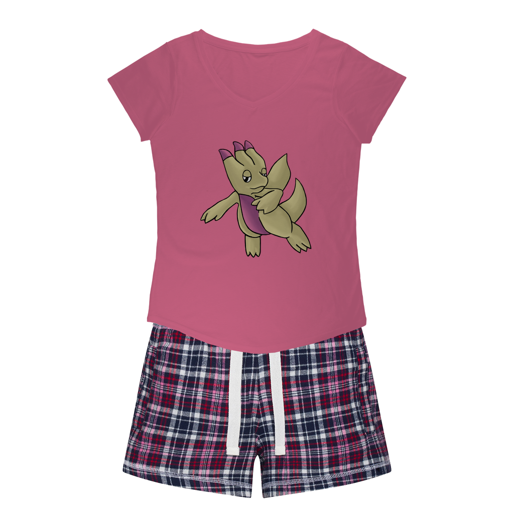 Liloon Women's Sleepy Tee and Flannel Short set featuring a relaxed fit T-shirt and vibrant flannel shorts, perfect for cozy nights.