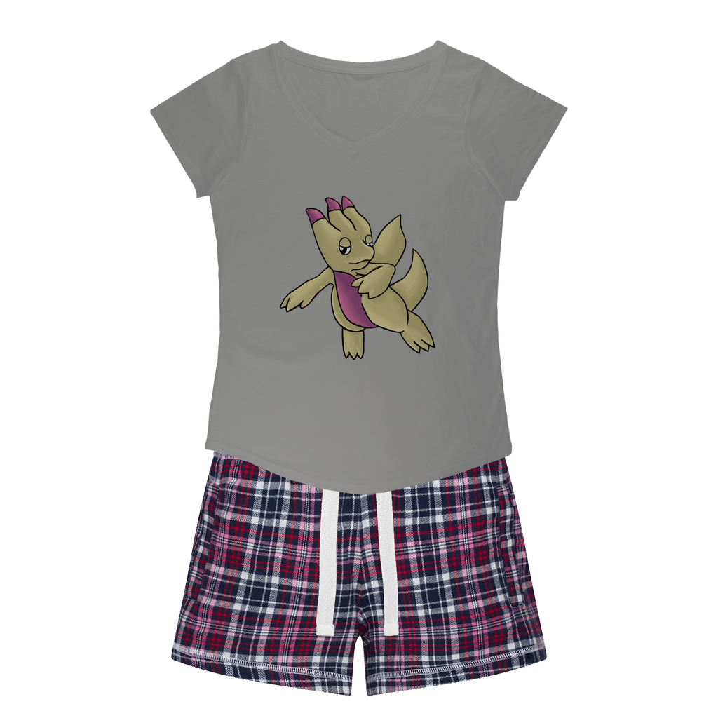 Liloon Women's Sleepy Tee and Flannel Short set featuring a relaxed fit T-shirt and vibrant flannel shorts, perfect for cozy nights.