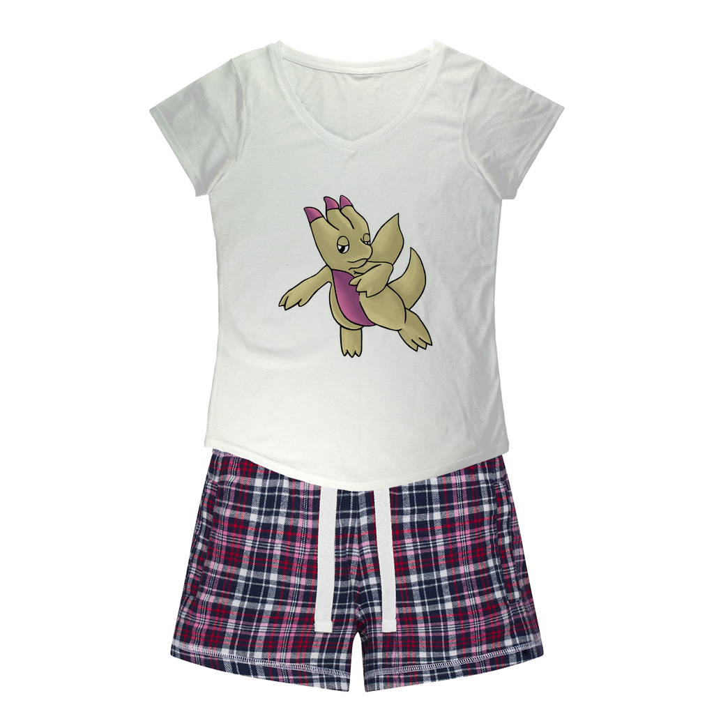 Liloon Women's Sleepy Tee and Flannel Short set featuring a relaxed fit T-shirt and vibrant flannel shorts, perfect for cozy nights.