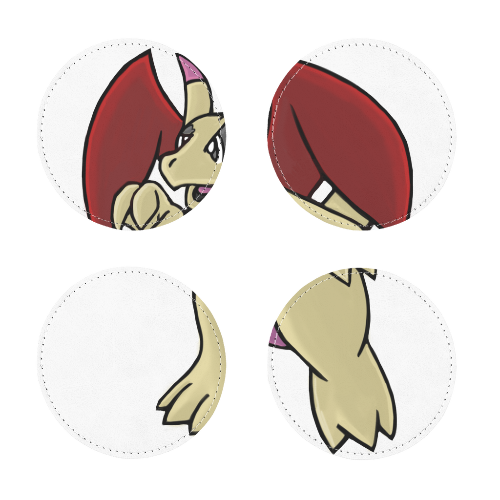 Liloongo Sublimation Coasters Pack of Four in square and round shapes, made of PU leather, showcasing white stitching and a plain back.