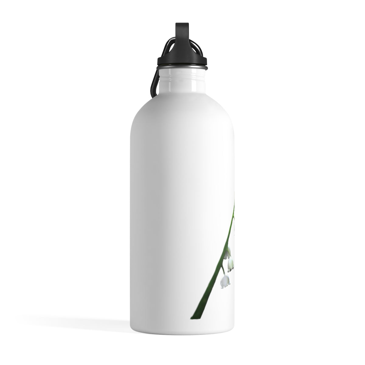 Lilly Stainless Steel Water Bottle with a stylish print and plastic screw top, featuring a carabiner and keychain ring.