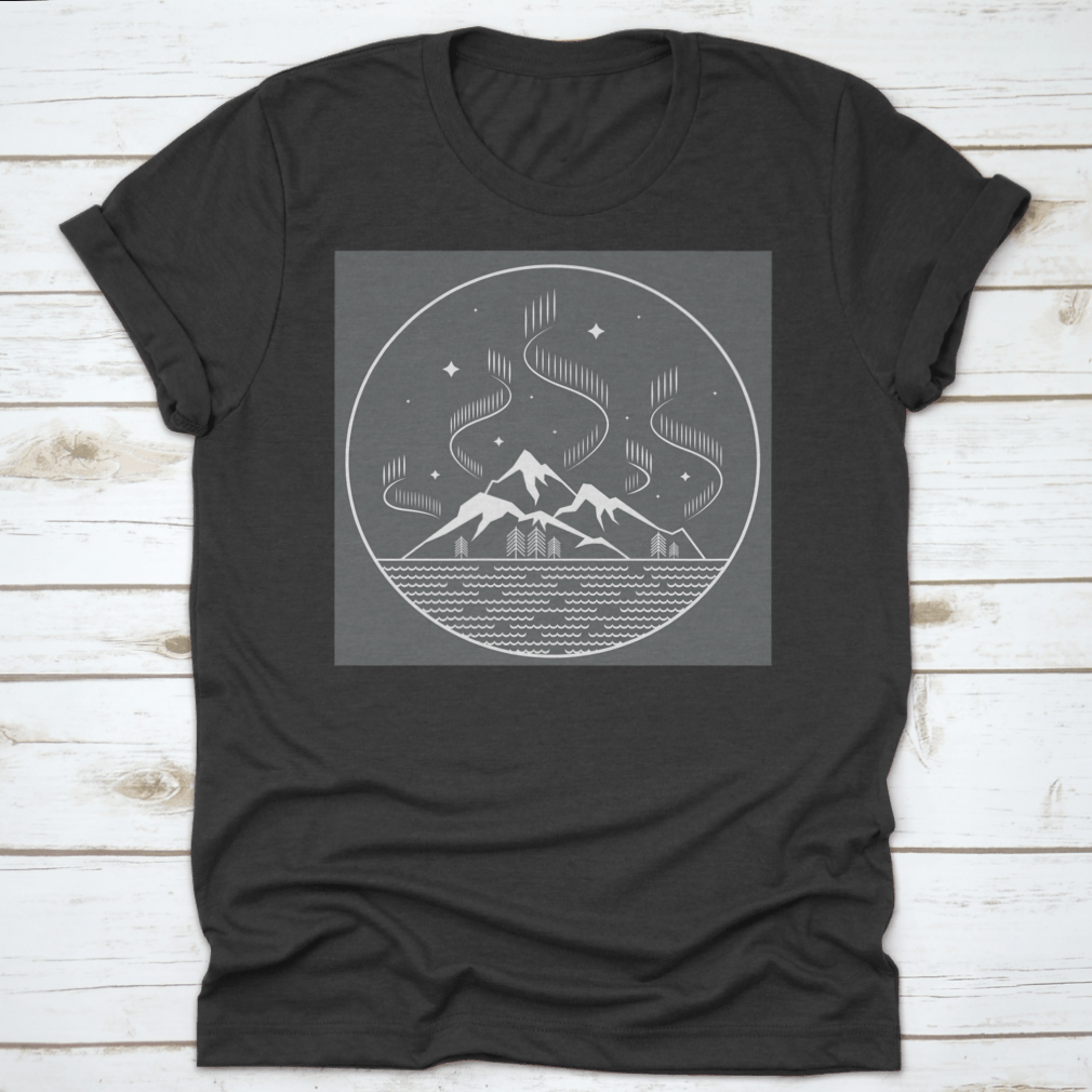 Line Art Landscape featuring mountains and water waves at night, showcasing intricate line work and serene design.