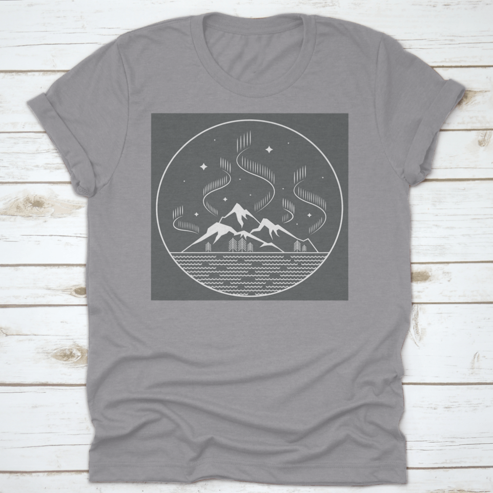 Line Art Landscape featuring mountains and water waves at night, showcasing intricate line work and serene design.