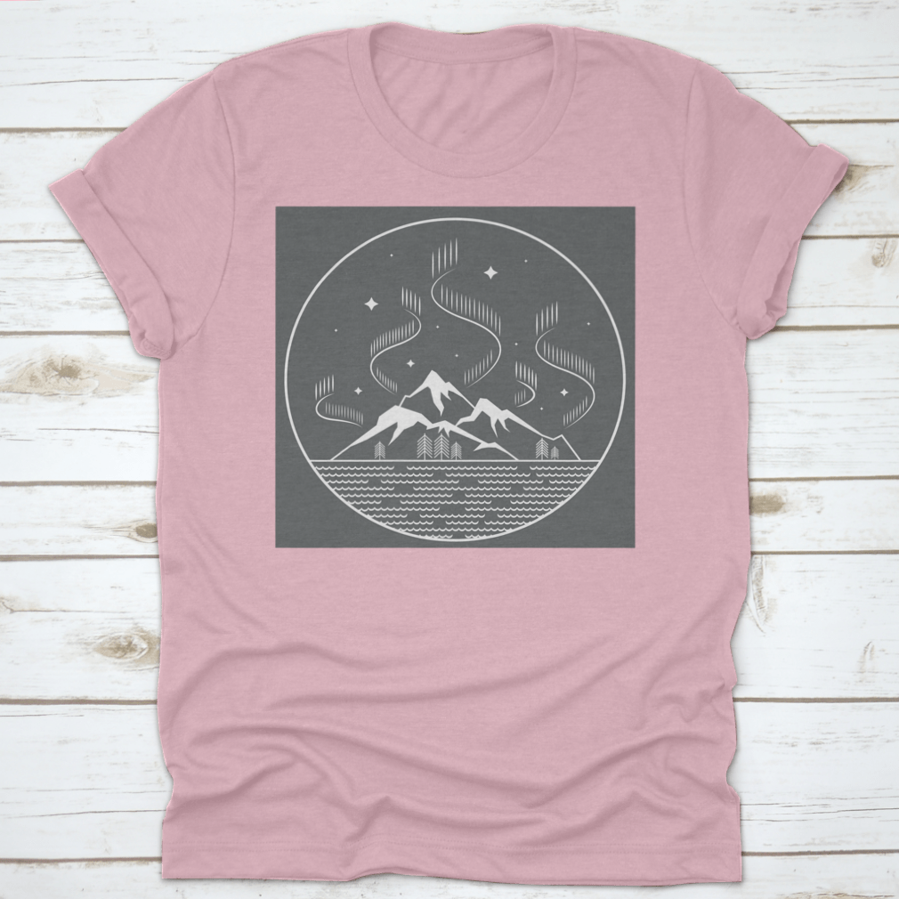 Line Art Landscape featuring mountains and water waves at night, showcasing intricate line work and serene design.