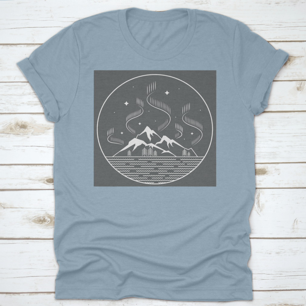 Line Art Landscape featuring mountains and water waves at night, showcasing intricate line work and serene design.