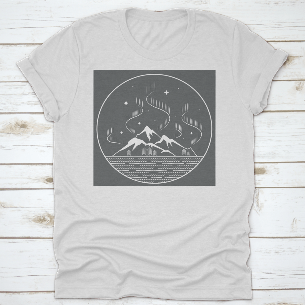 Line Art Landscape featuring mountains and water waves at night, showcasing intricate line work and serene design.