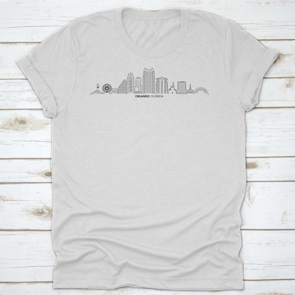 Linear illustration art depicting iconic buildings of Orlando, Florida, showcasing vibrant cityscapes in a detailed design.