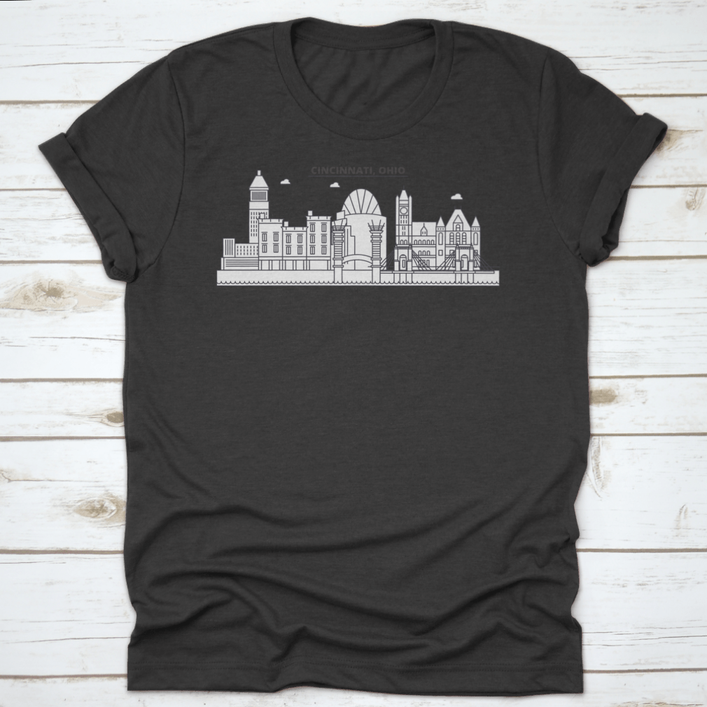 Linear Vector Cityscape T-shirt featuring famous landmarks in a stylish design, made from 100% cotton for comfort.