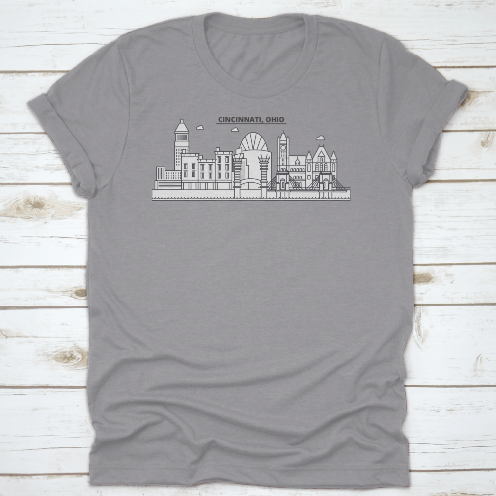 Linear Vector Cityscape T-shirt featuring famous landmarks in a stylish design, made from 100% cotton for comfort.