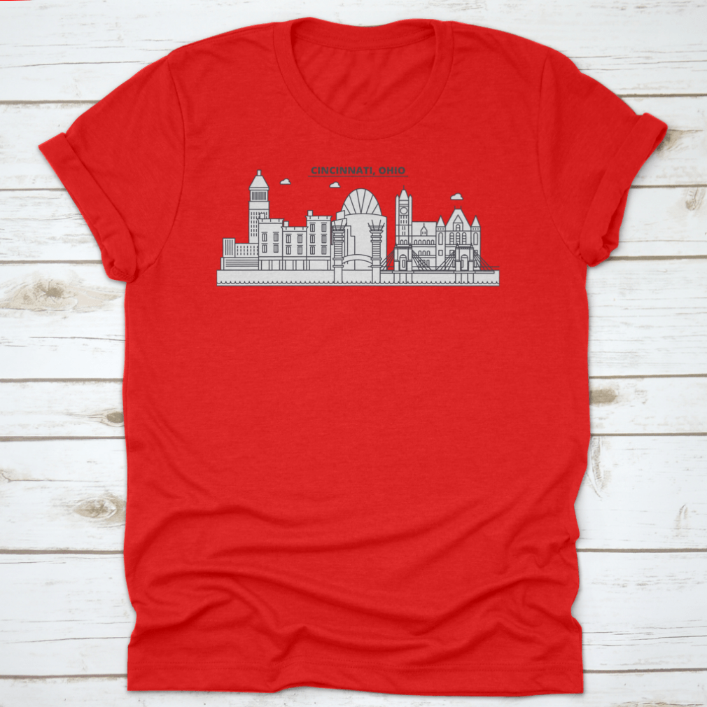 Linear Vector Cityscape T-shirt featuring famous landmarks in a stylish design, made from 100% cotton for comfort.
