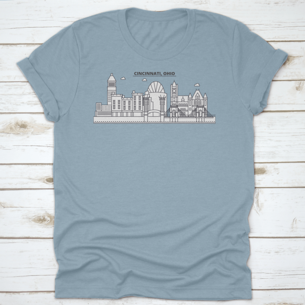 Linear Vector Cityscape T-shirt featuring famous landmarks in a stylish design, made from 100% cotton for comfort.