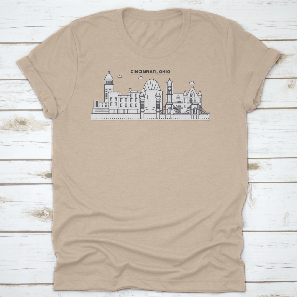 Linear Vector Cityscape T-shirt featuring famous landmarks in a stylish design, made from 100% cotton for comfort.