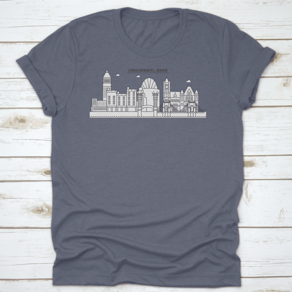 Linear Vector Cityscape T-shirt featuring famous landmarks in a stylish design, made from 100% cotton for comfort.